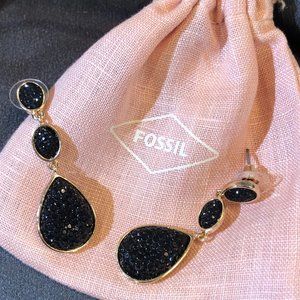 Fossil Black Stone and Shiny Drop Earrings